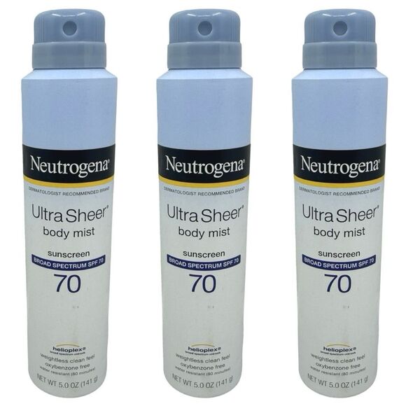 Neutrogena Ultra Sheer Body Mist SPF 70 Sunscreen - Set of 3 - 5.0 oz x 3 - Picture 1 of 3